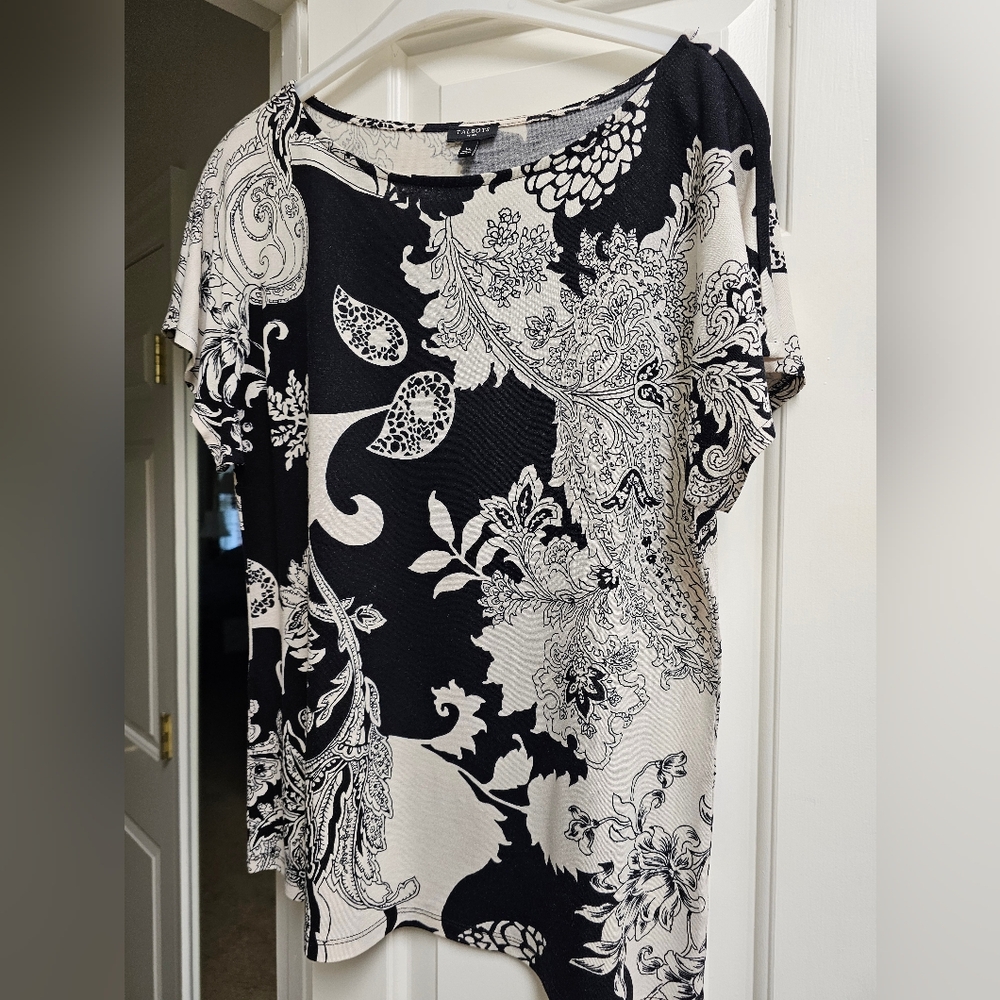 Talbots Black and White Paisley Top